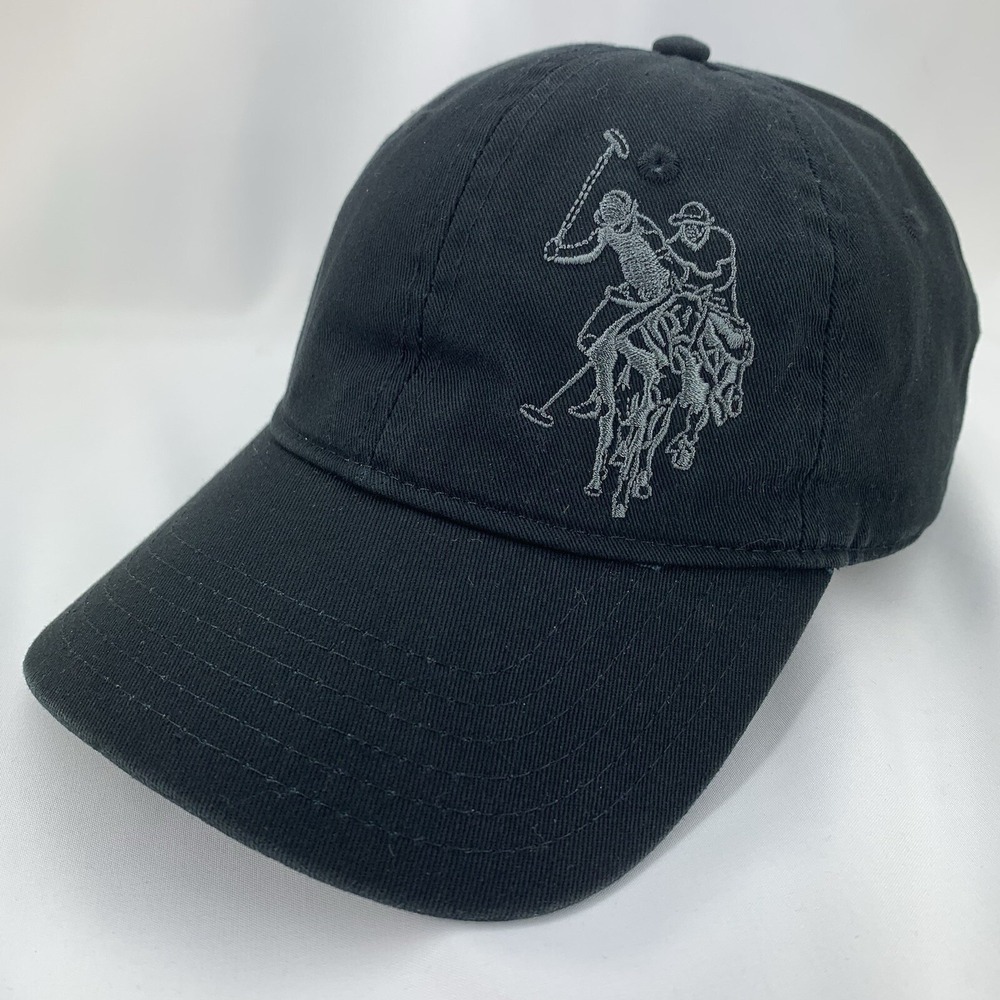 US Polo Assn Hat USPA Black Adjustable Strap OSFM Unstructured Cap w/ HOLE